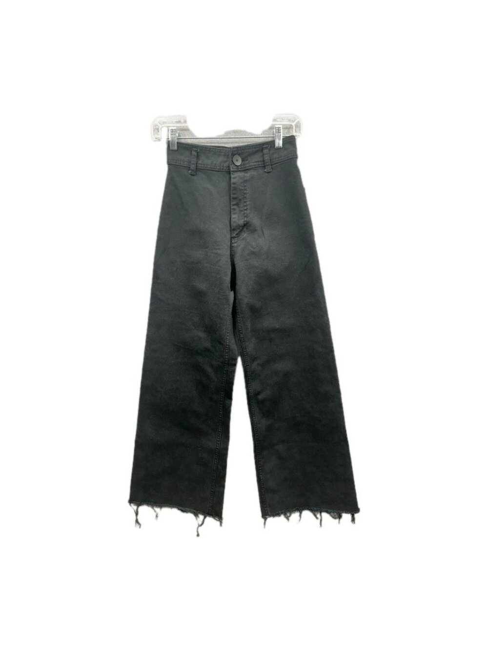 ZARA Marine Wide Leg Jeans Size 2 Women Blac Crop Raw Hem BOHO Streetwear Skater
